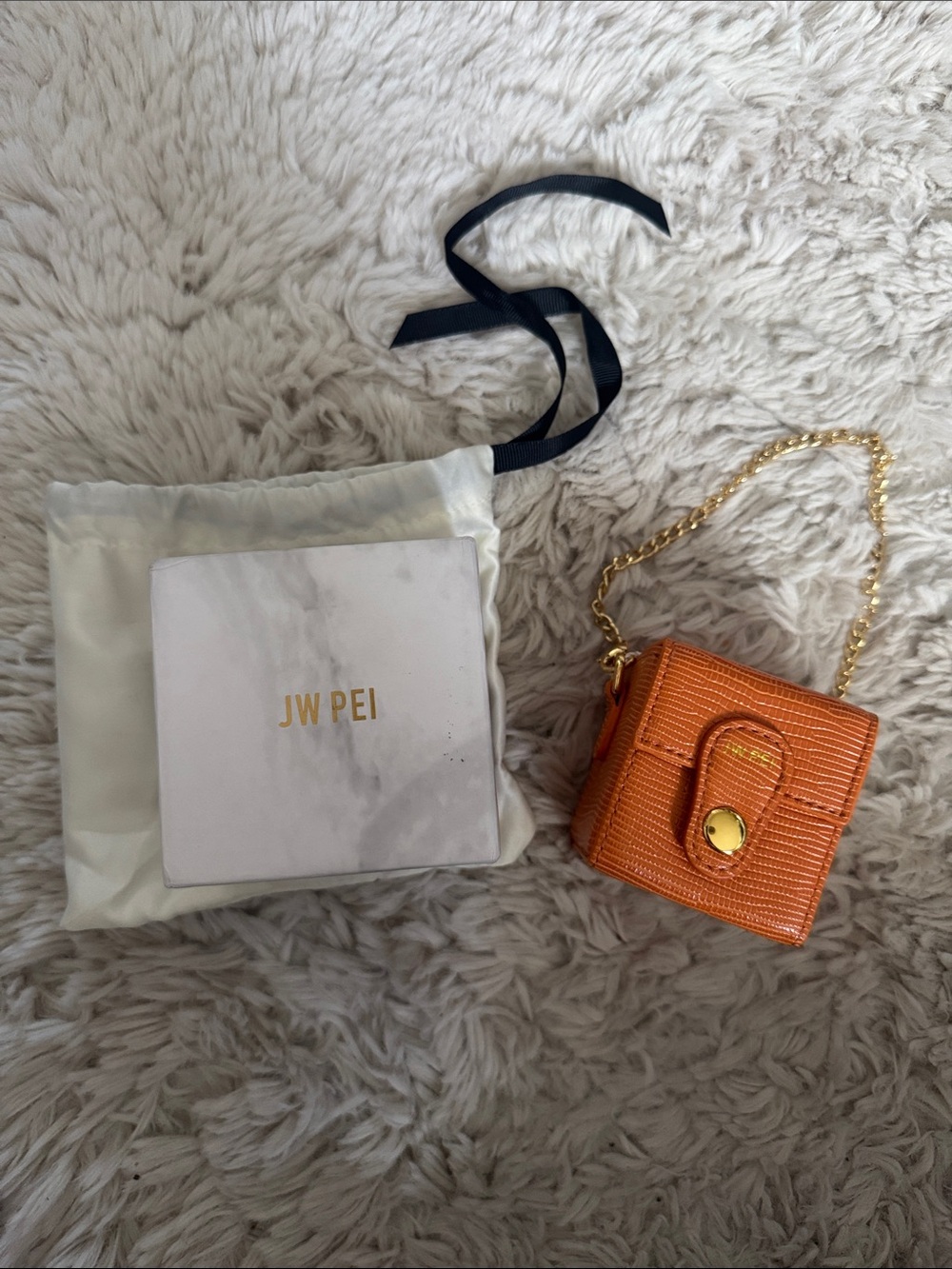 JW PEI Orange Mini Square Chain Bag